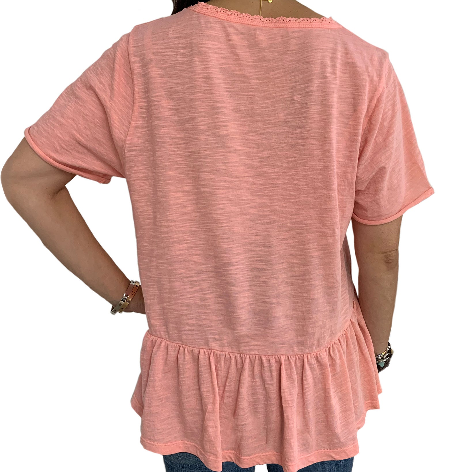 Vanilla Star Women Lace Trim Flounce Hem Top
