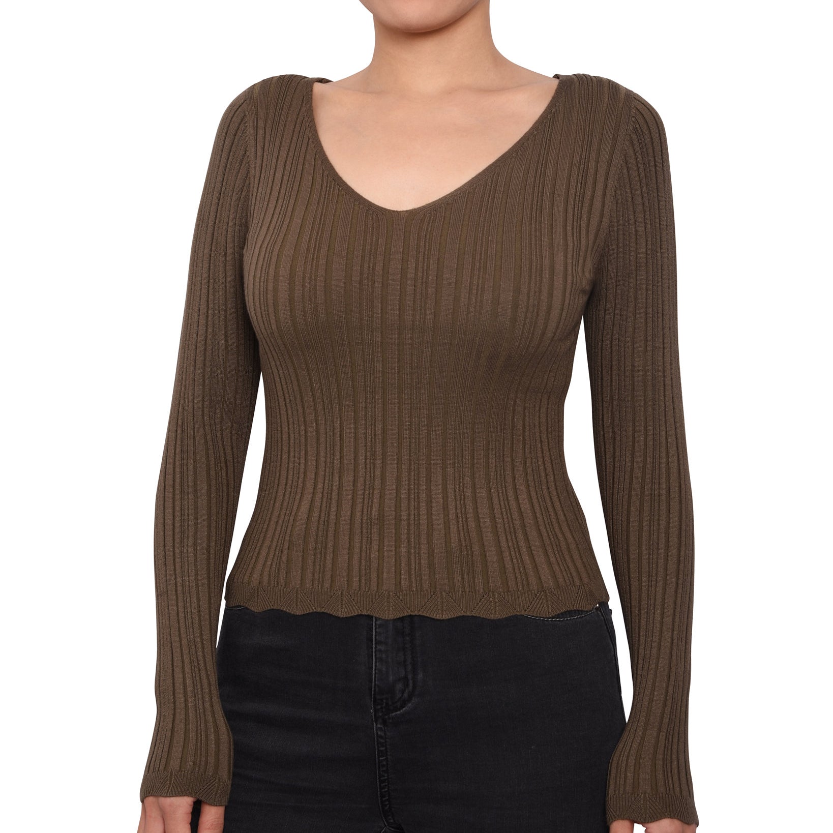 Planet Gold Women Rib Knit Strappy Back Sweater Olive