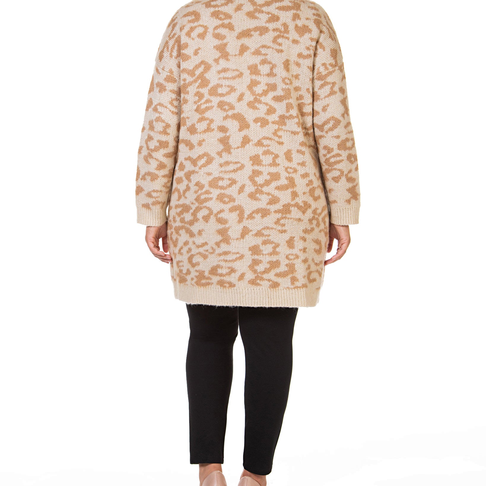 Black Tape Women Plus Printed Open Front Cardigan Sweater