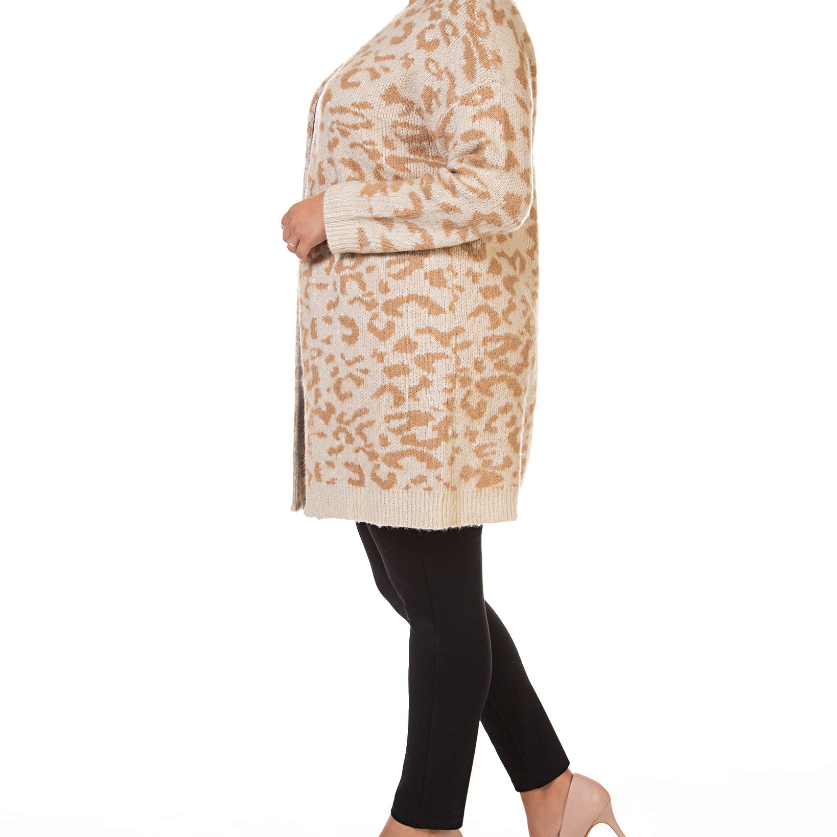 Black Tape Women Plus Printed Open Front Cardigan Sweater
