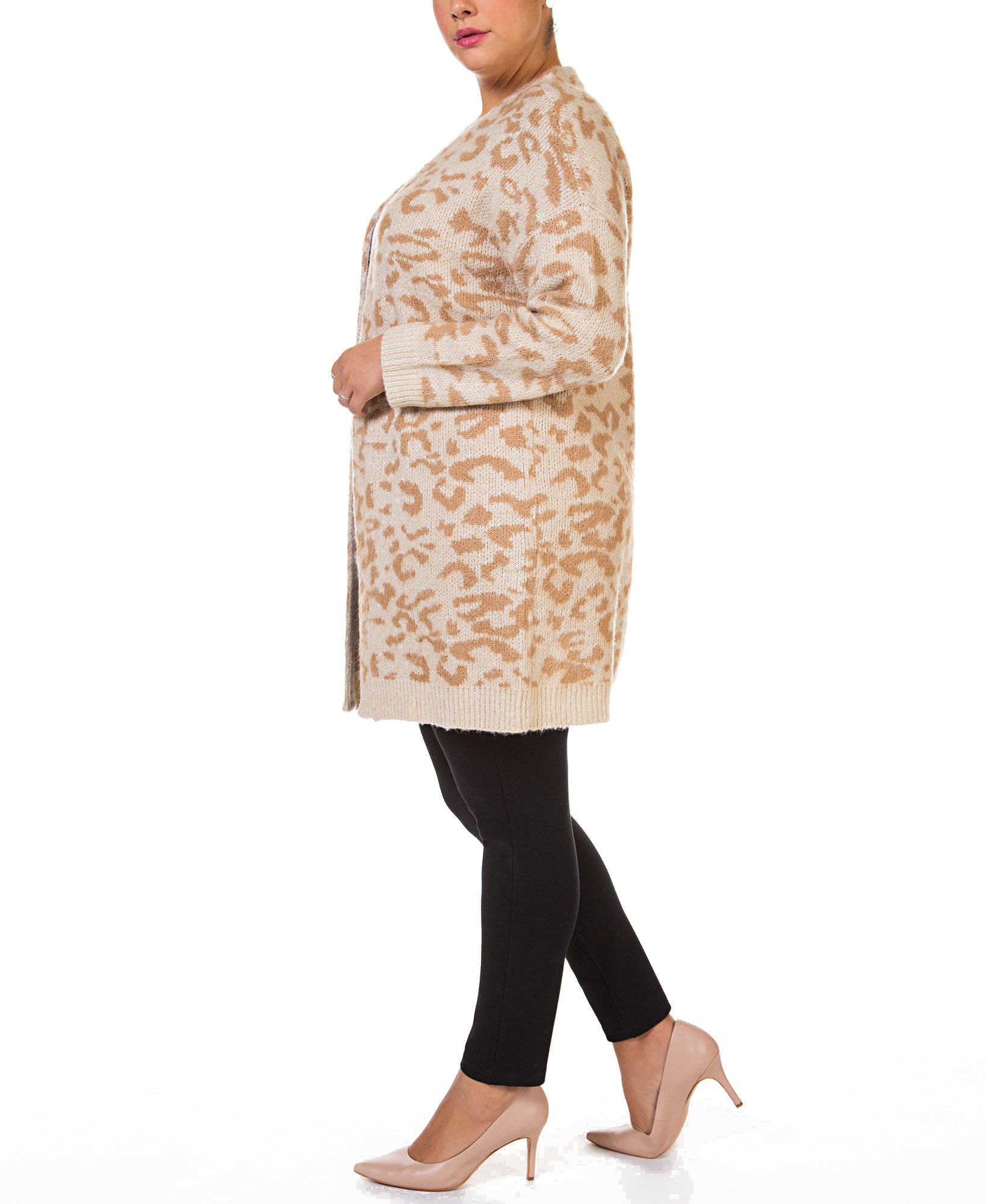Black Tape Women Plus Printed Open Front Cardigan Sweater