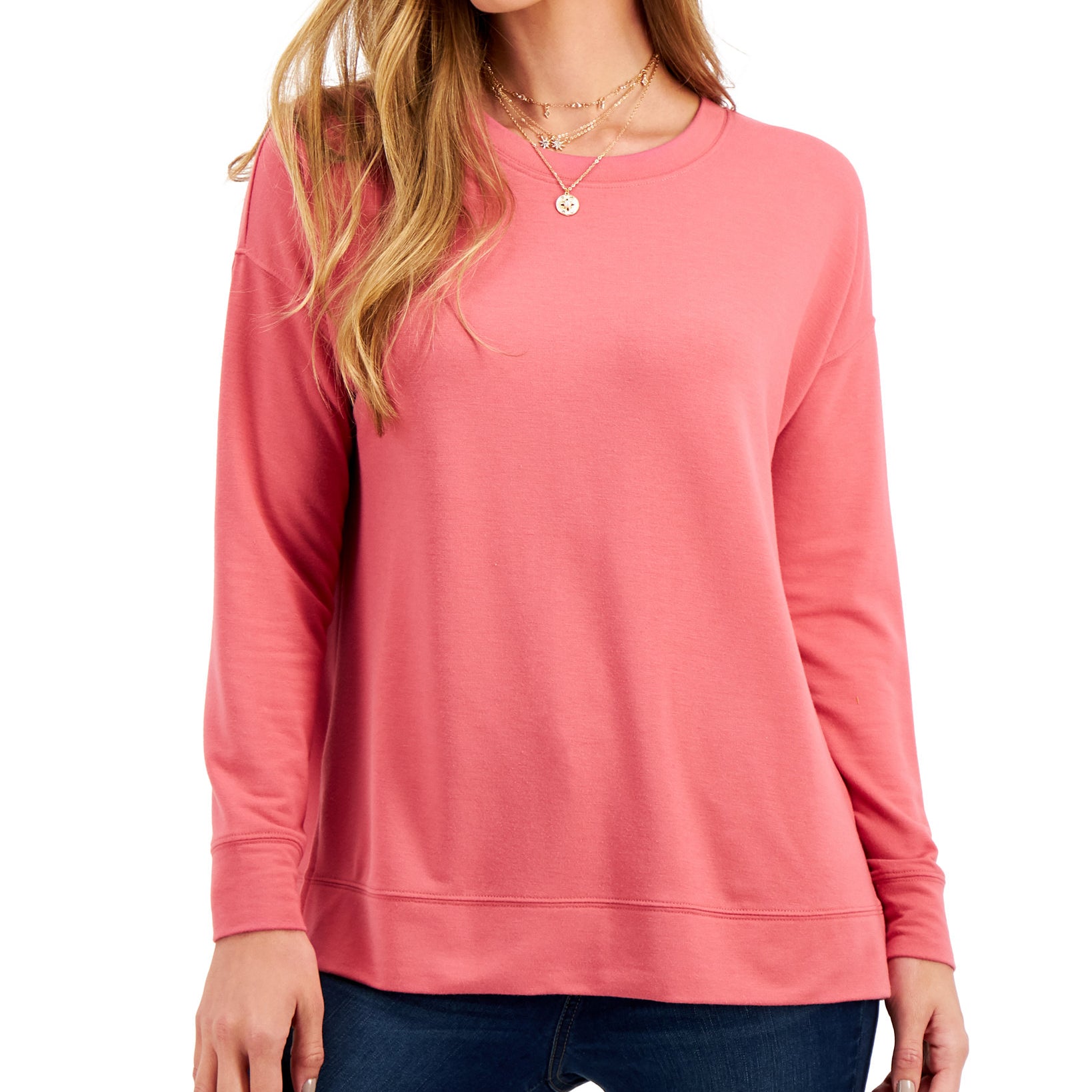 Style & Co Women Solid Color Knit Top Baroque Rose