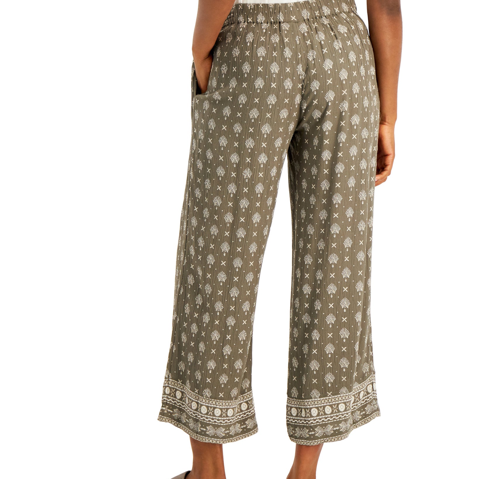 Style & Co Women Printed Border Wide Leg Pants