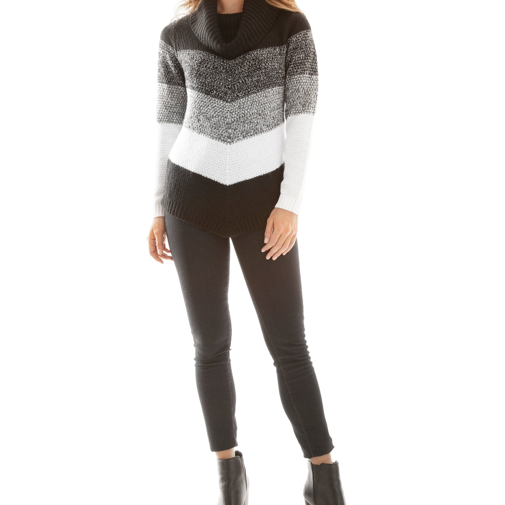 BCX Women Chevron Striped Cowlneck Sweater