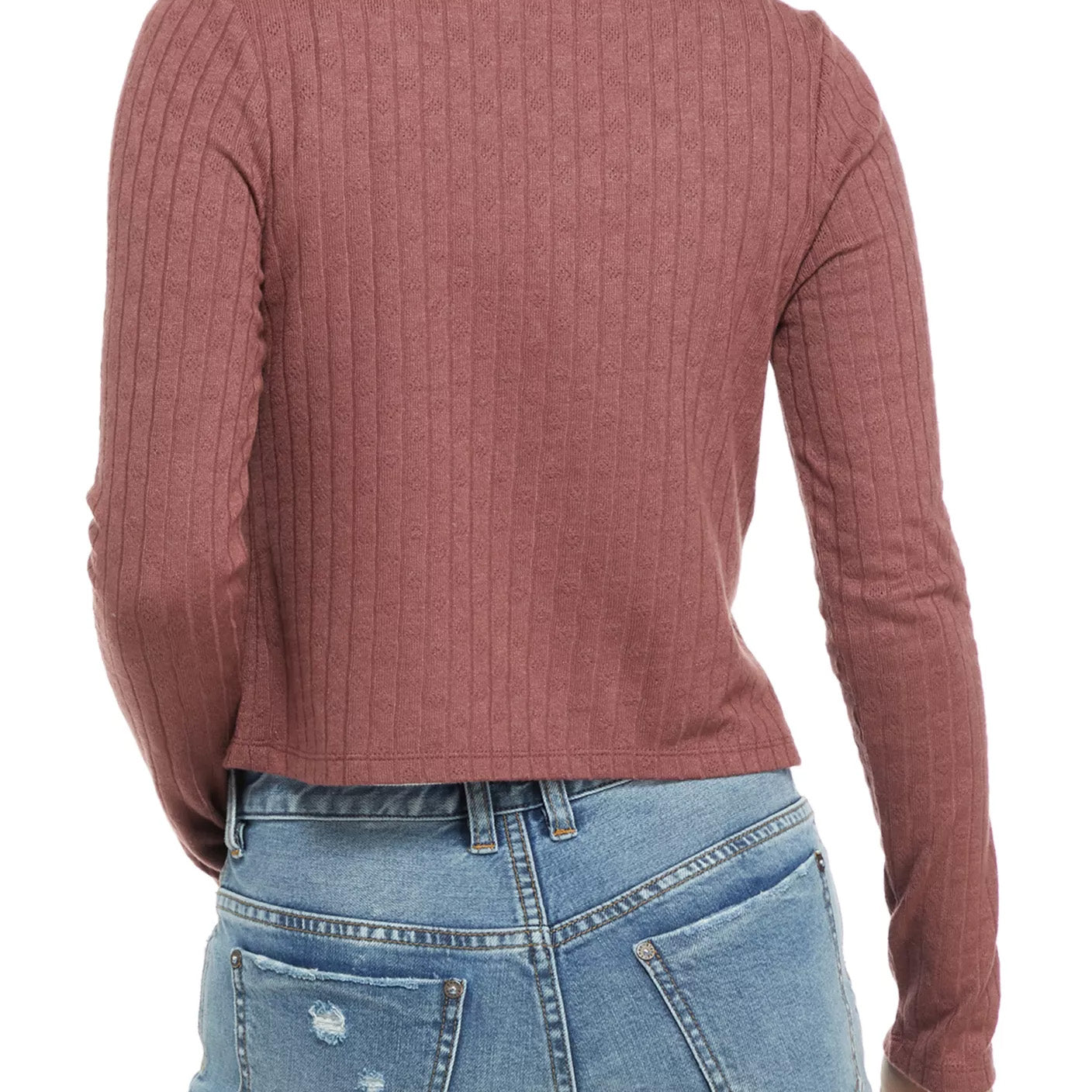 Belle Du Jour Women Long Sleeve Pointelle Tie Front Cardigan