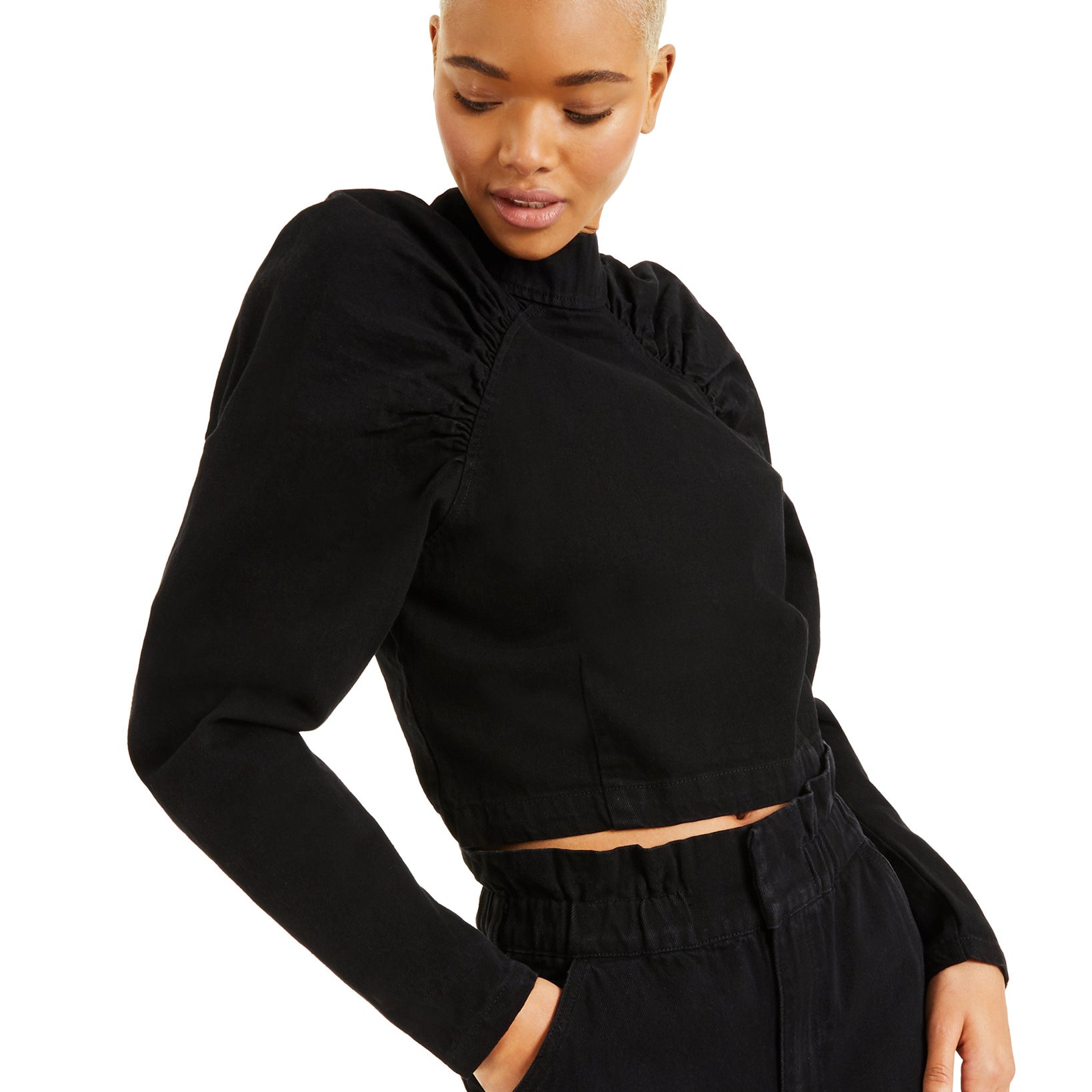 INC International Concepts Women CULPOS X Jean Blouse Deep Black