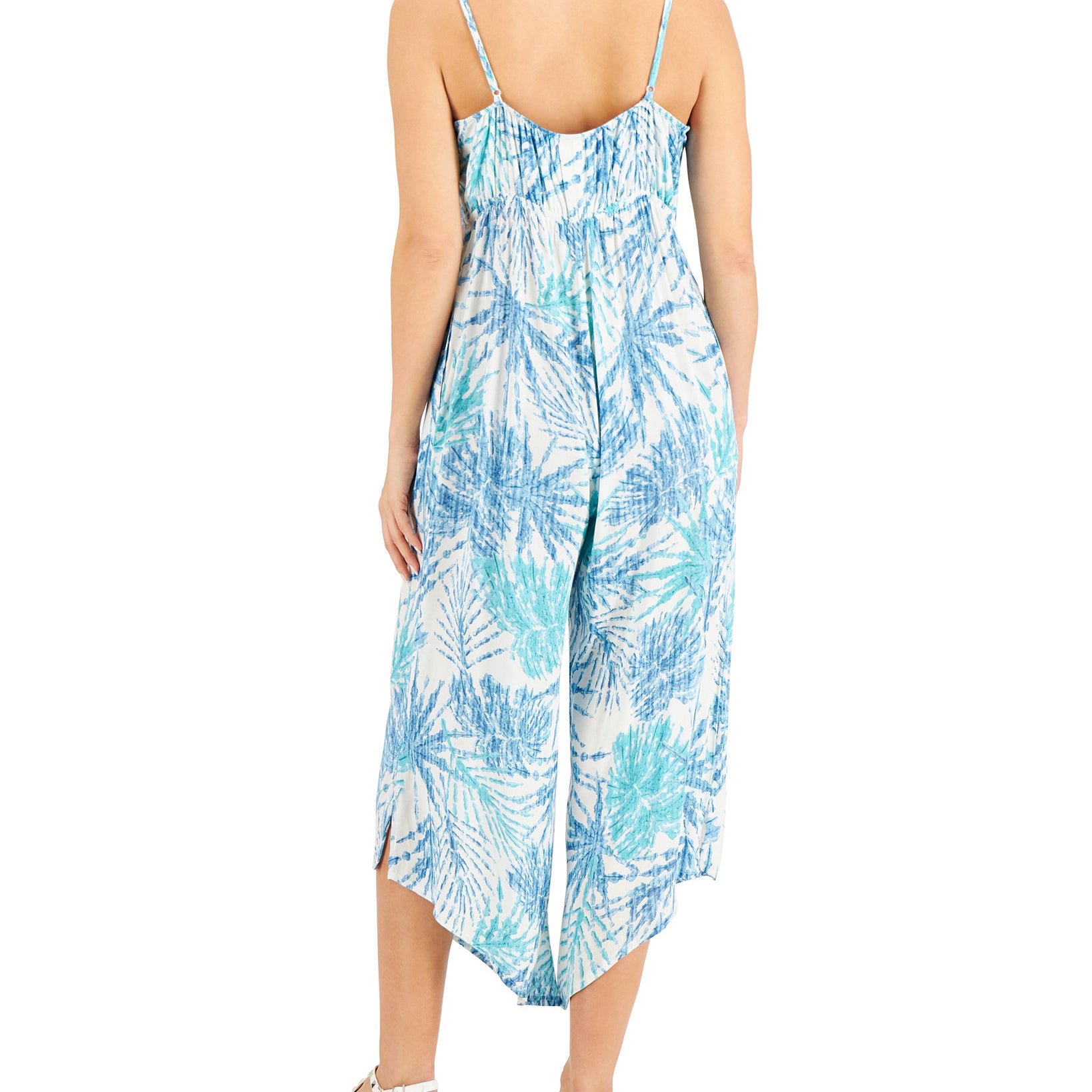 J Valdi Women Printed Tie Front Cover Up Jumpsuit