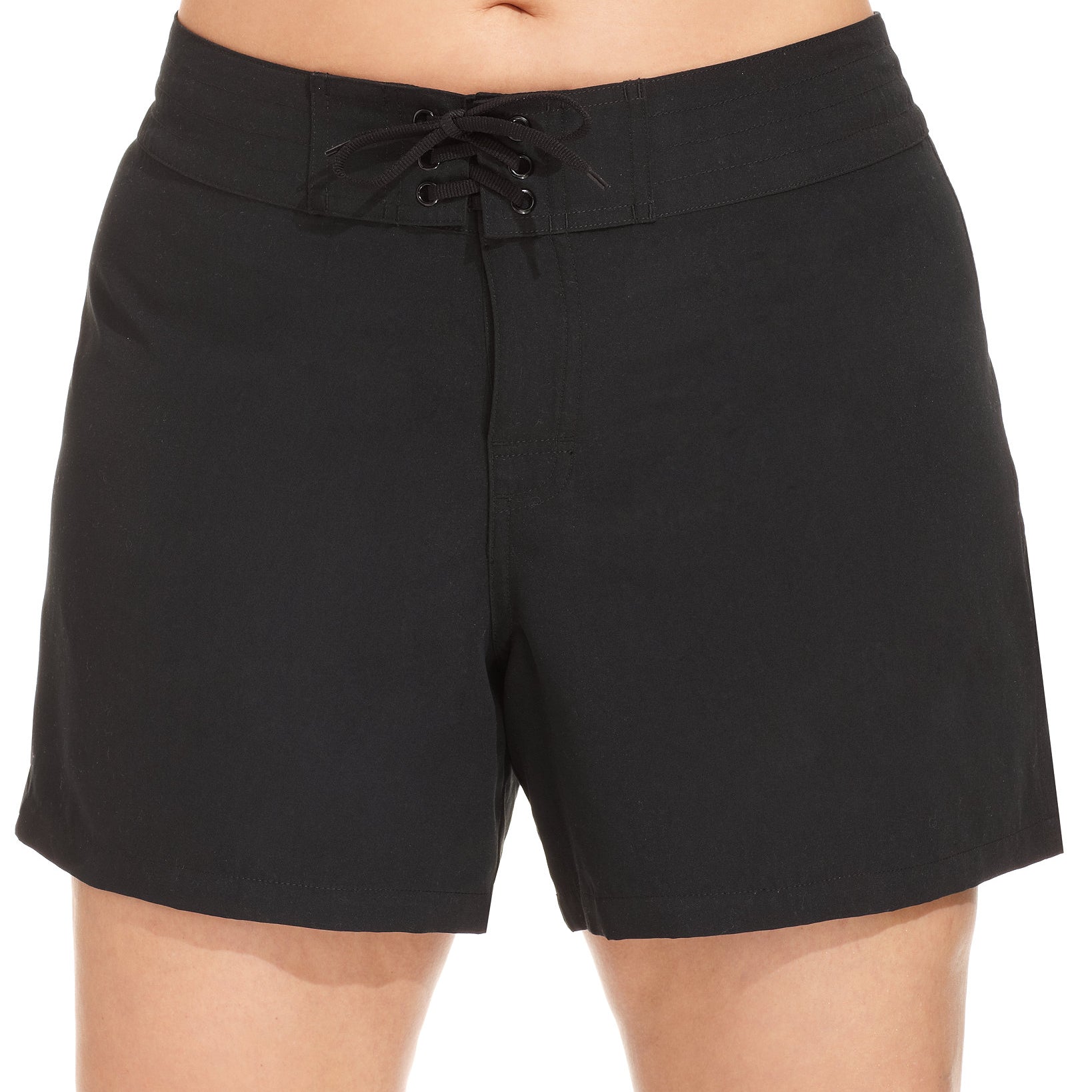 Island Escape Women Plus Tie Front Board Shorts Black
