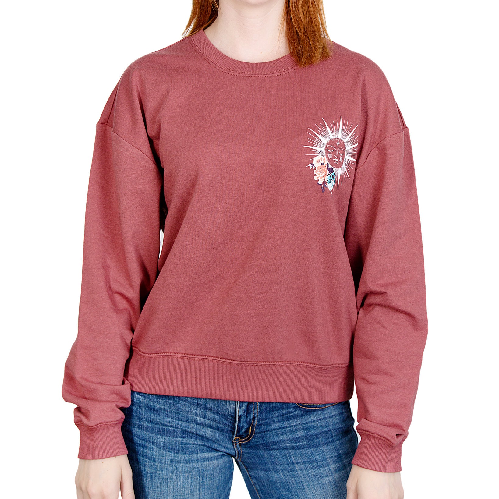 Rebellious One Women Celestial Floral Graphic Sweatshirt Cowhide