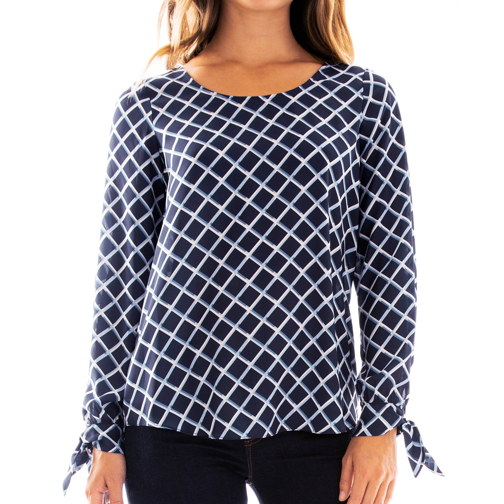 BCX Juniors Printed Tie Sleeve Top Diamond Print