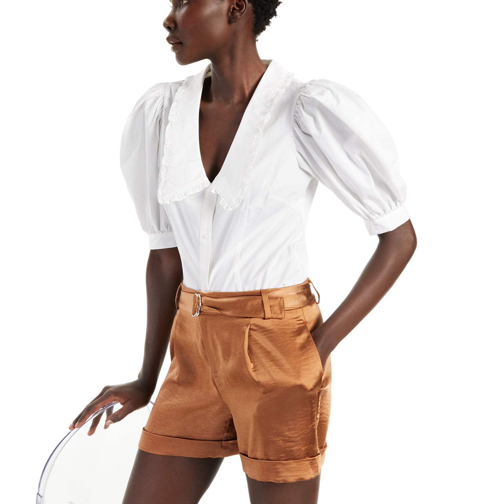 INC International Concepts Women Cotton Oversized Collar Blouse