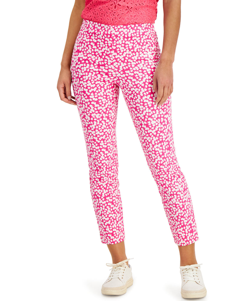 Charter Club Women Floral Print Pull On Pants Pink Lightning Combo