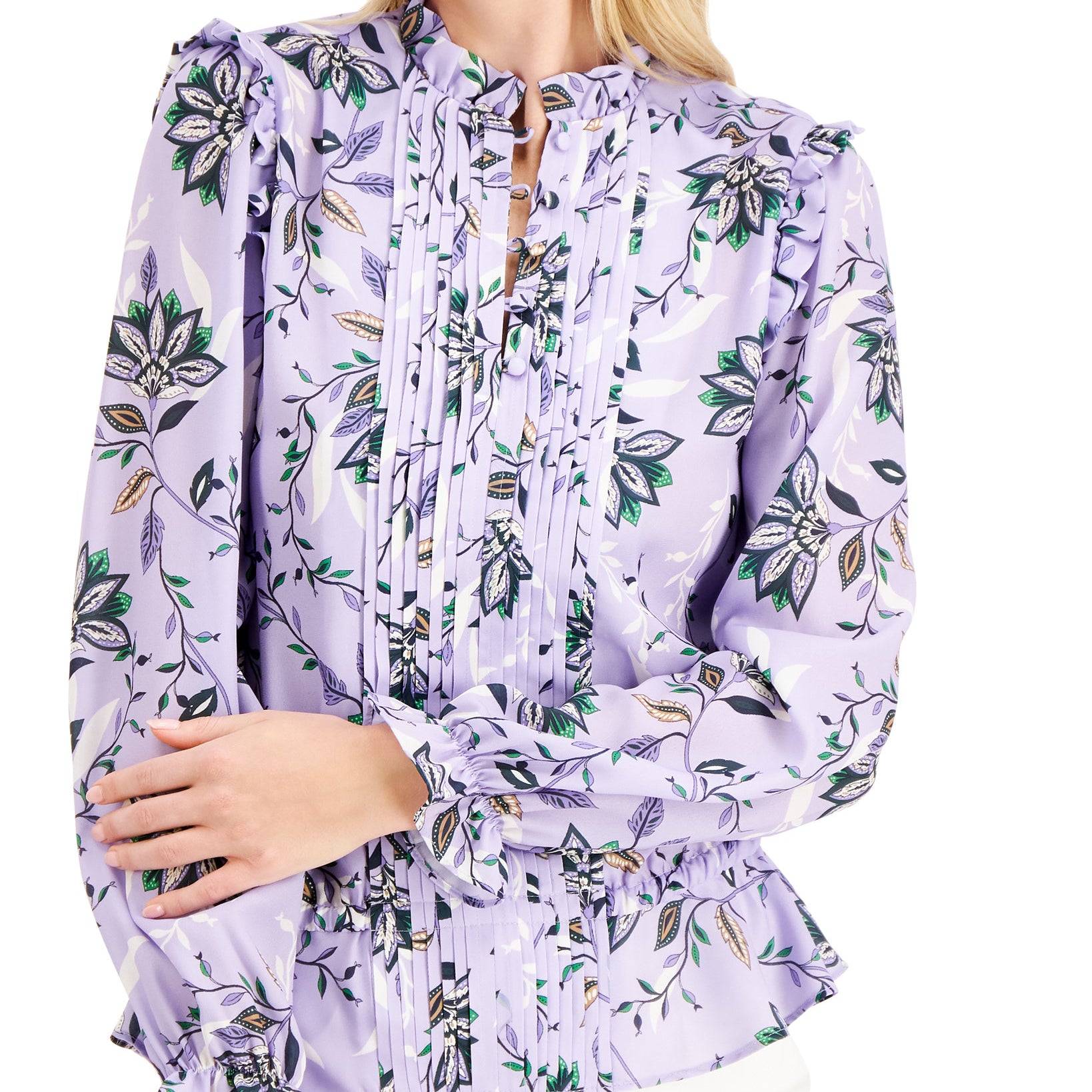 Charter Club Women Floral Print Pintuck Blouse
