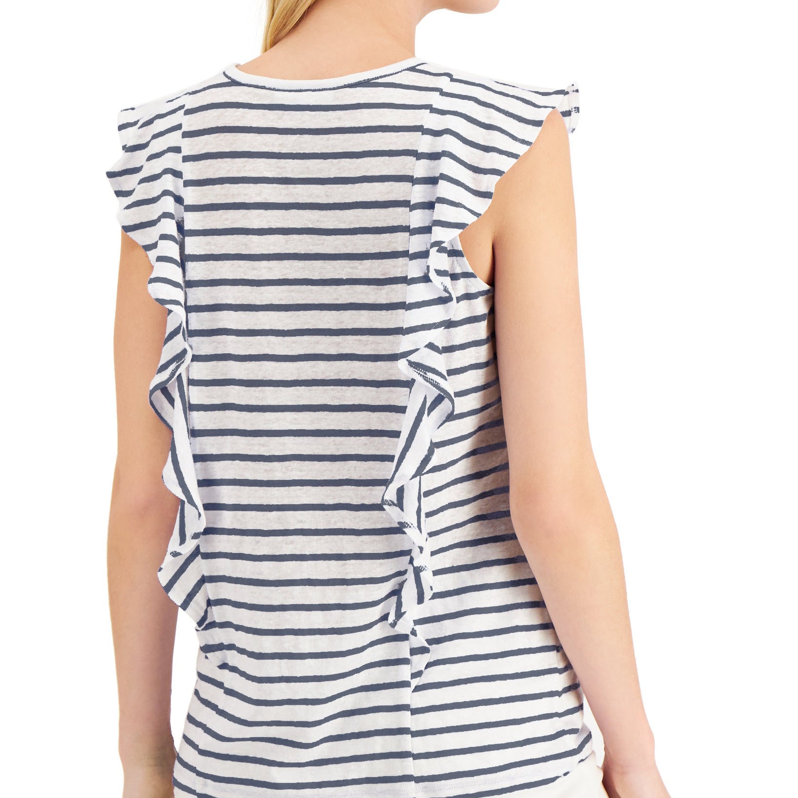 Charter Club Women Linen Striped Ruffled Top