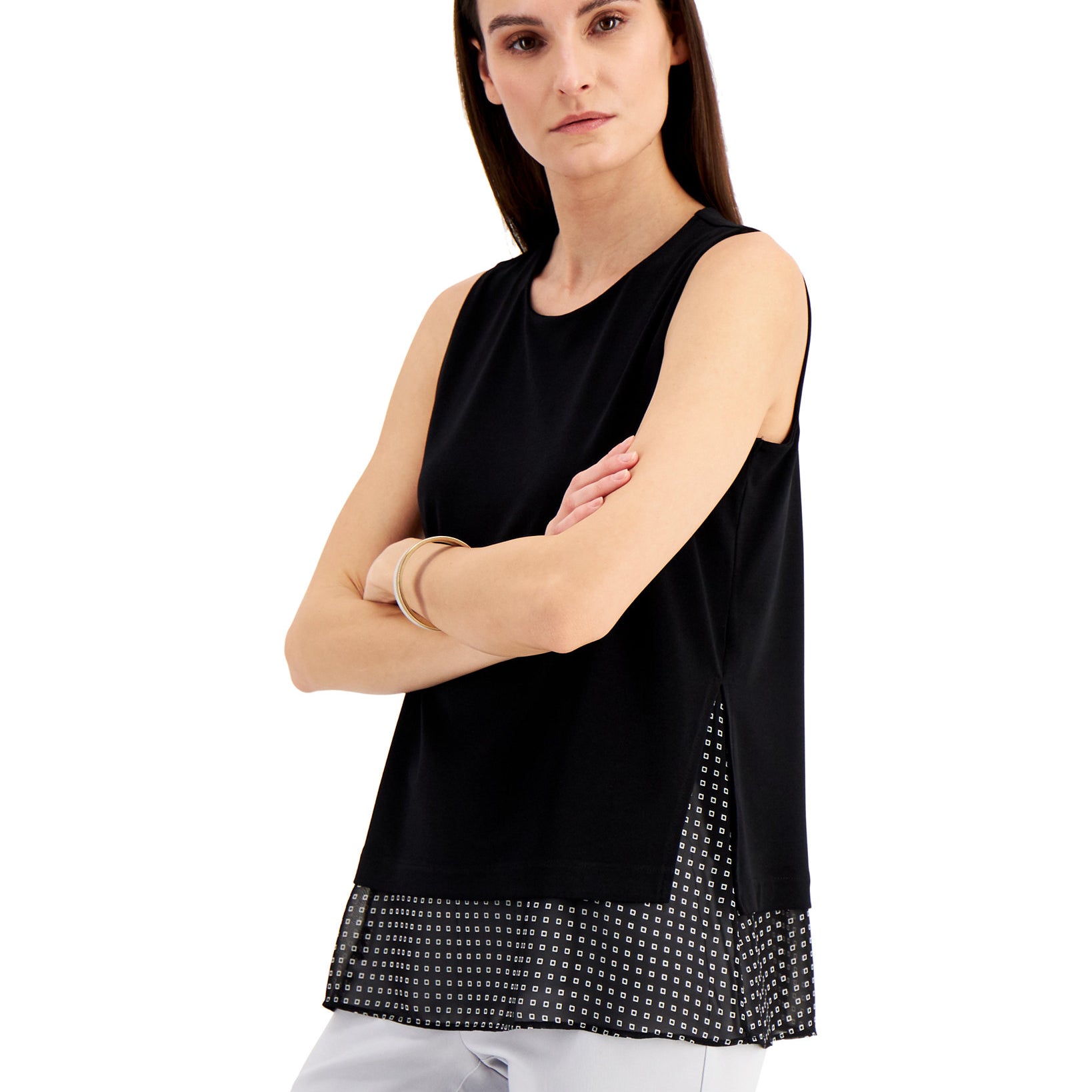 Alfani Women Petite Overlay Tank Top Deep Black