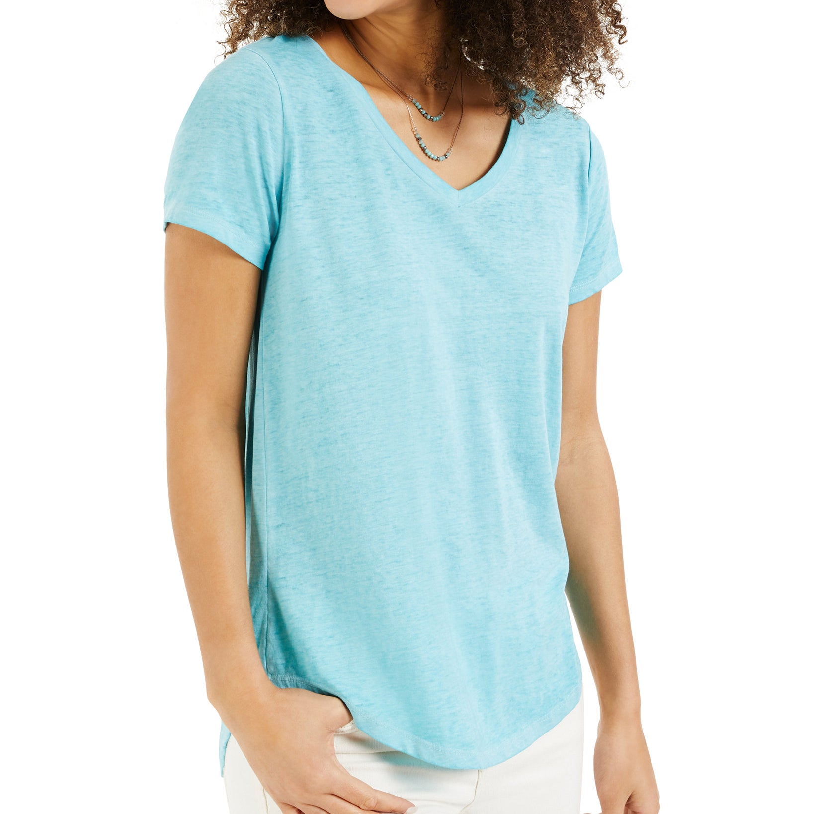 Style & Co Women Plus Solid Burnout T Shirt Aquastone