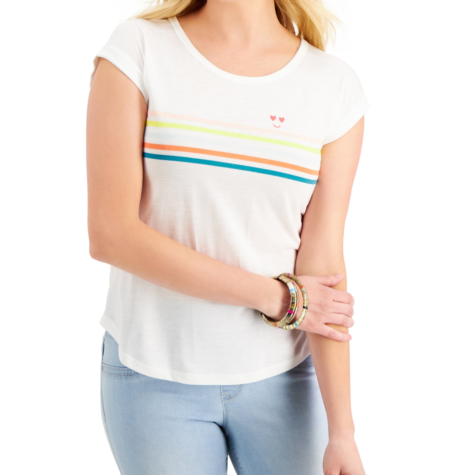 Style & Co Women Happy Stripes Graphic T Shirt Happy Stripe
