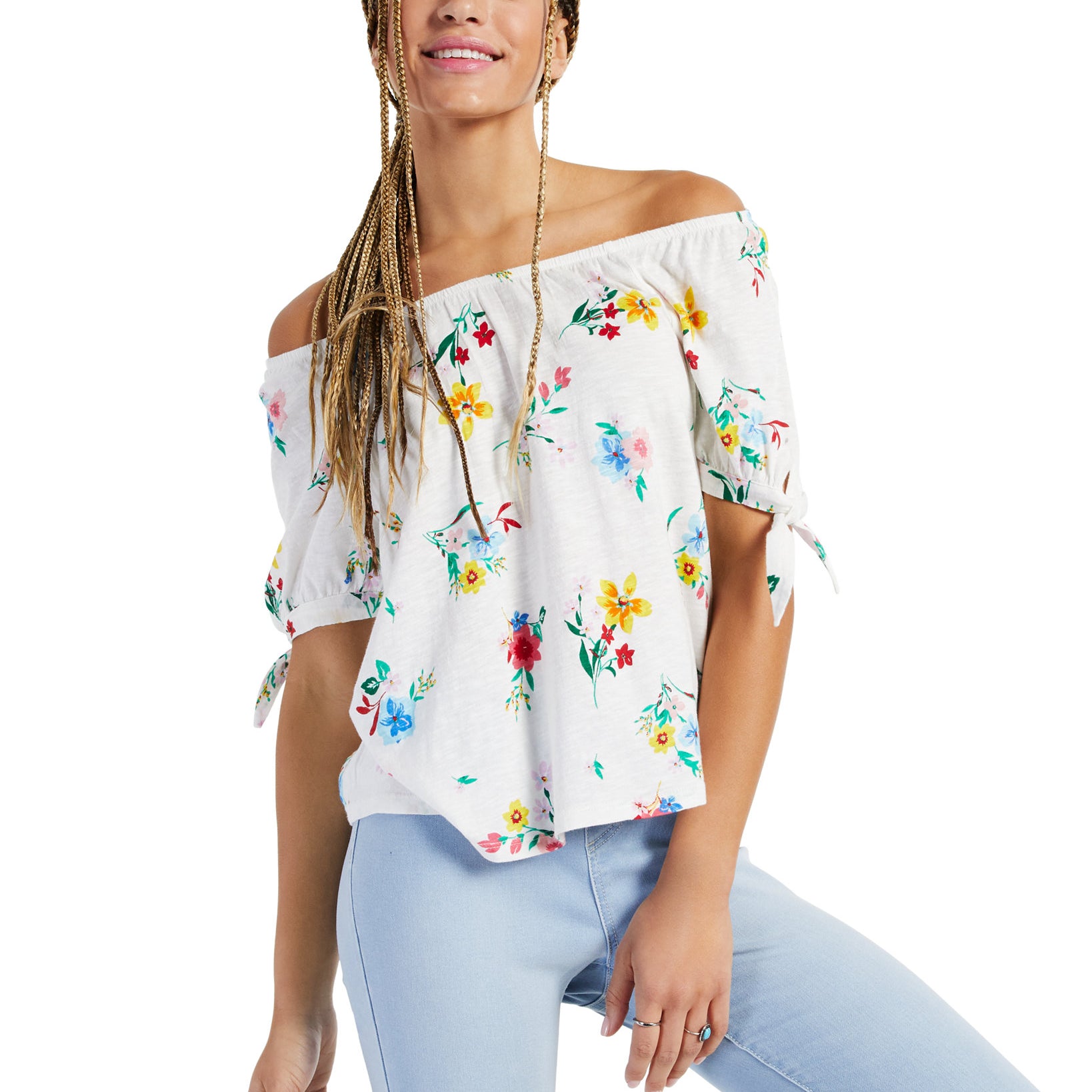 Style & Co Women Off the Shoulder Floral Top Coconut Floral