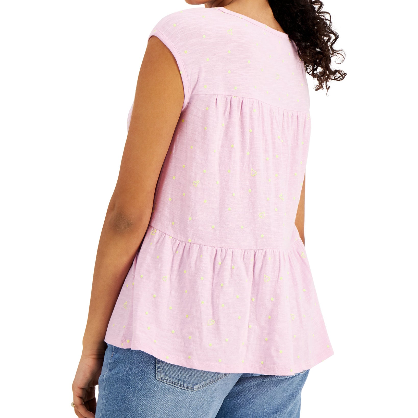 Style & Co Women Cotton Dot Print Tiered Tank Top