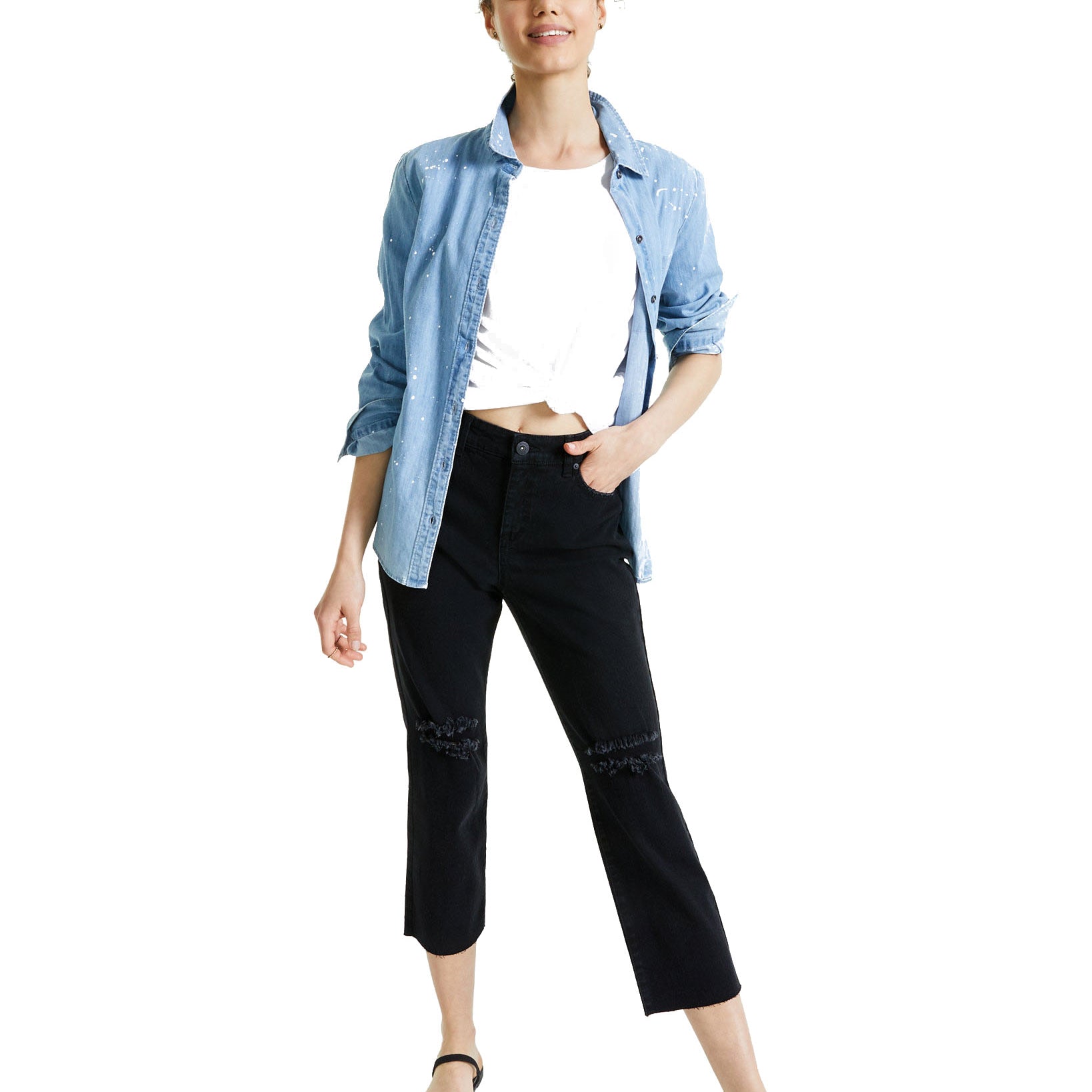 Style & Co Women Petite Straight Leg Cropped Jeans Washed Black