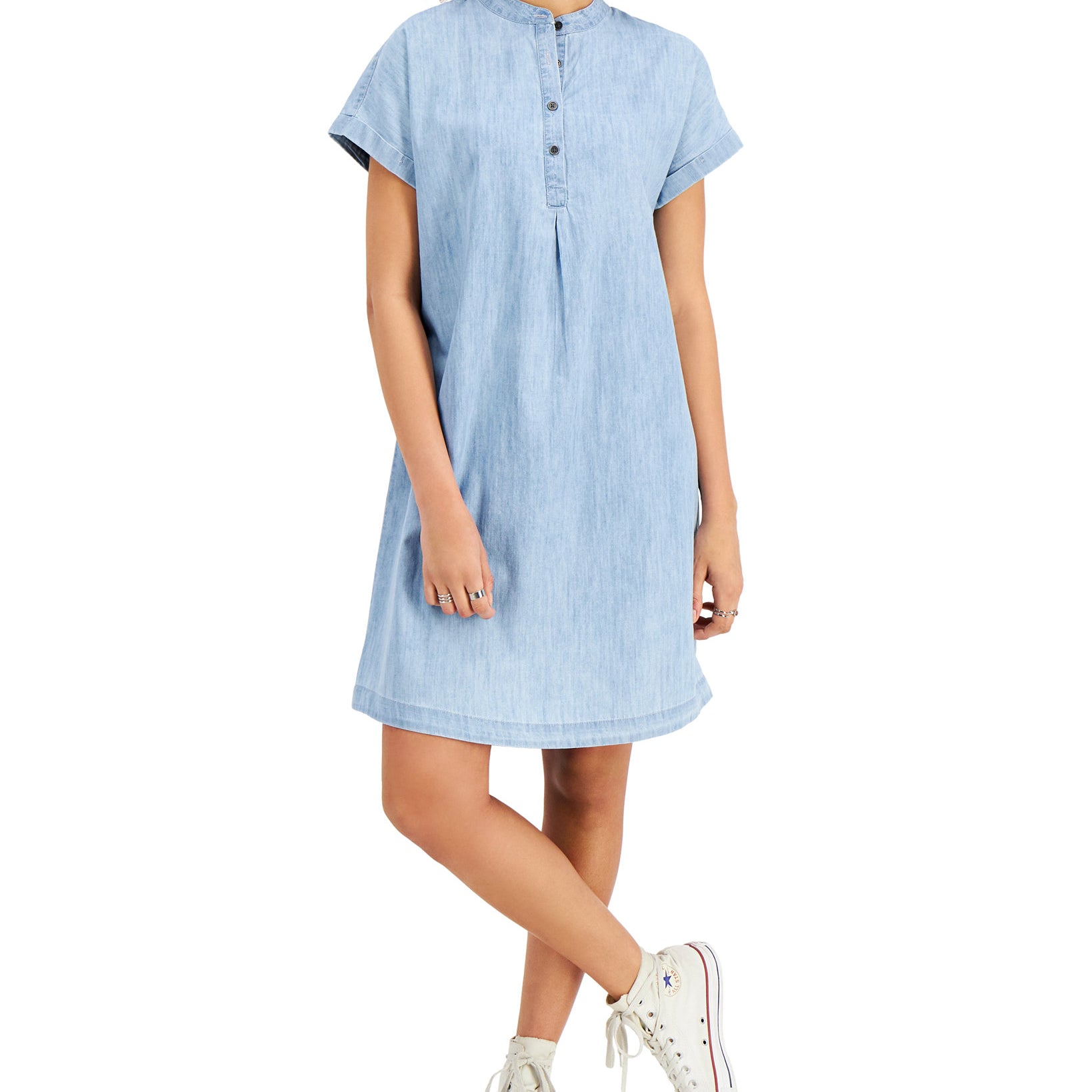 Style & Co Women Petite Chambray Shirtdress Light Chambray
