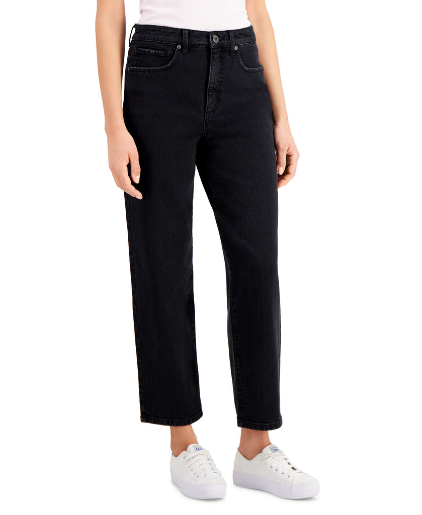 Style & Co Women Petite High Rise Mom Jeans Washed Black