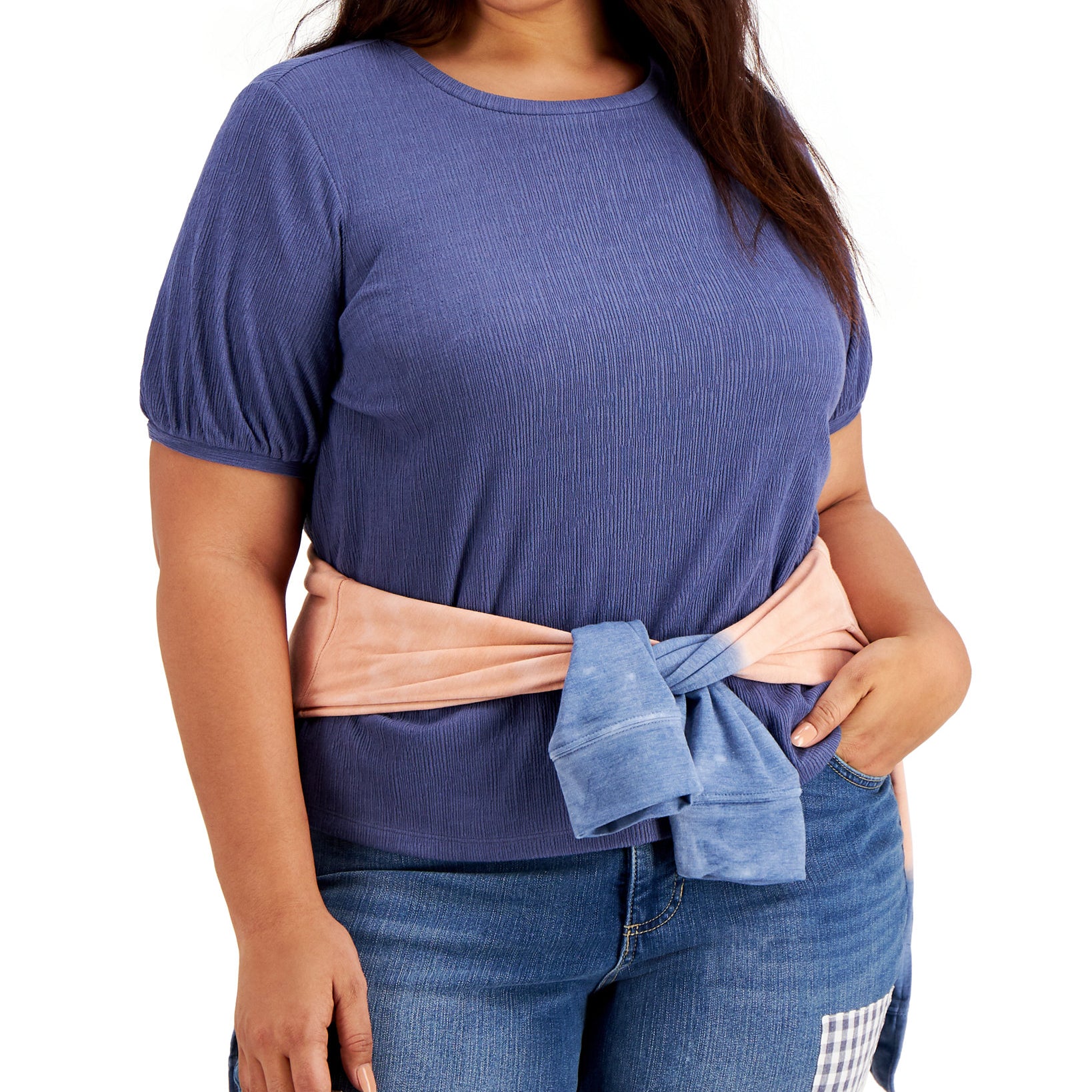Style & Co Women Plus Textured Short Sleeve Top Washed Indigo