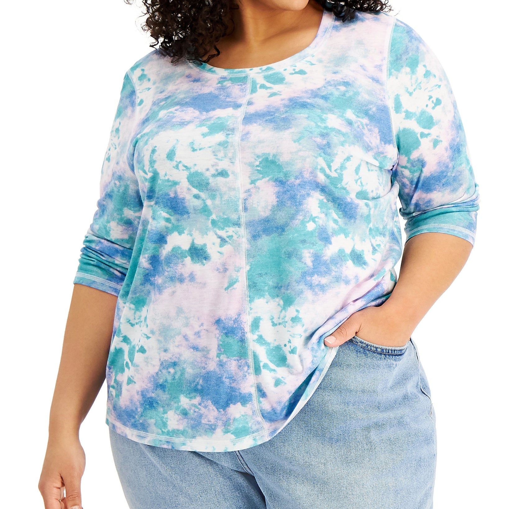 Style & Co Women Plus Tie Dyed Top Cool Citrus Dye