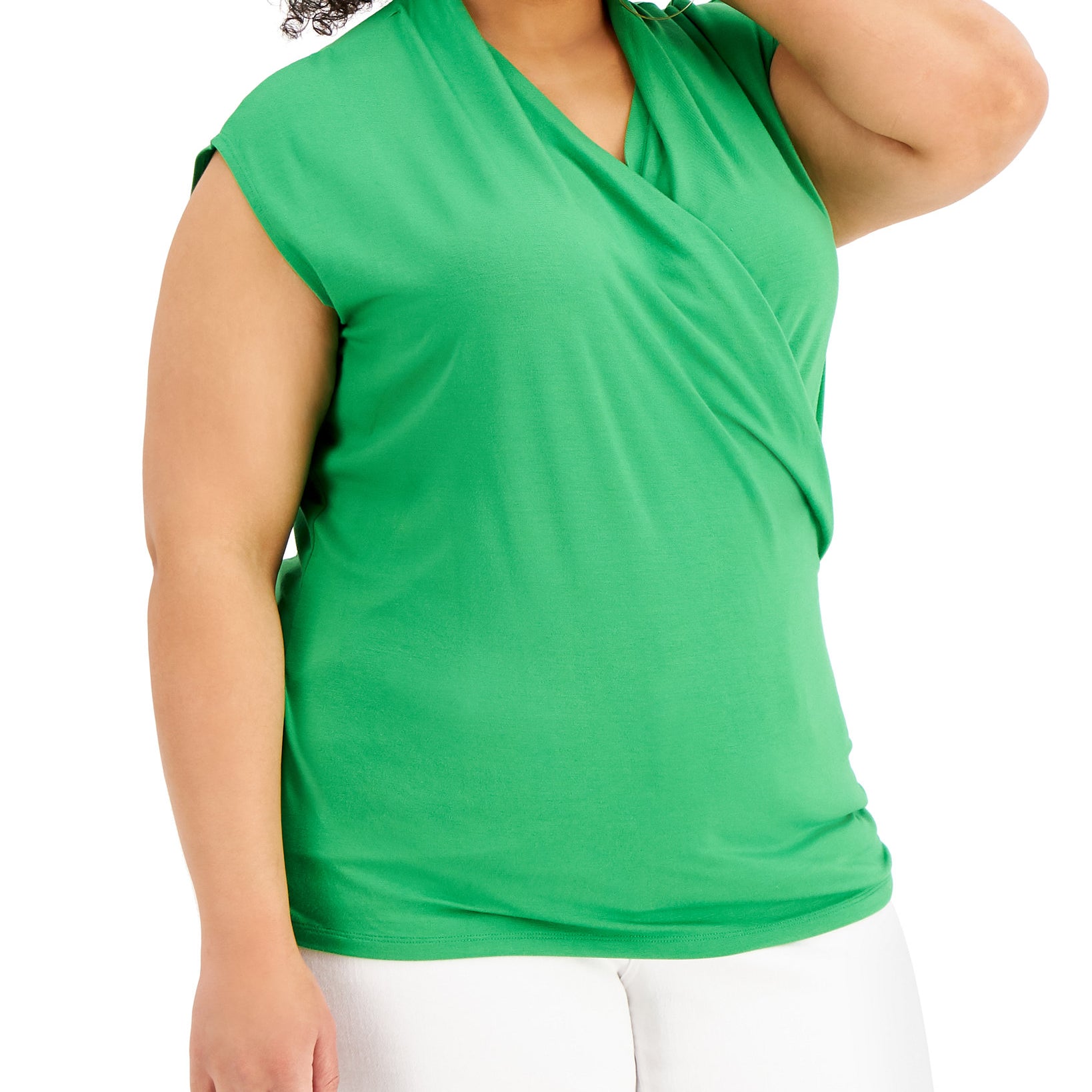 INC International Concepts Women Plus Surplice Top Green Emerald