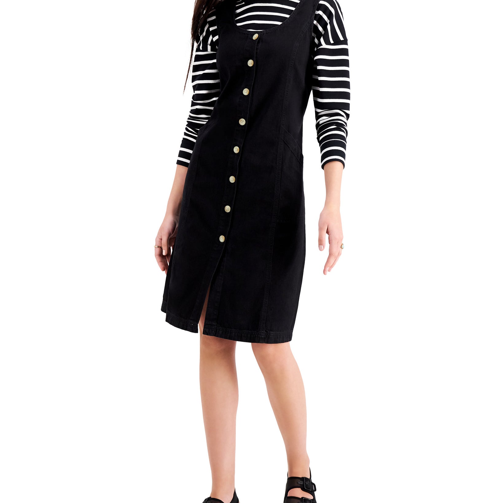 Style & Co Women Petite Cotton Denim Dress Washed Black