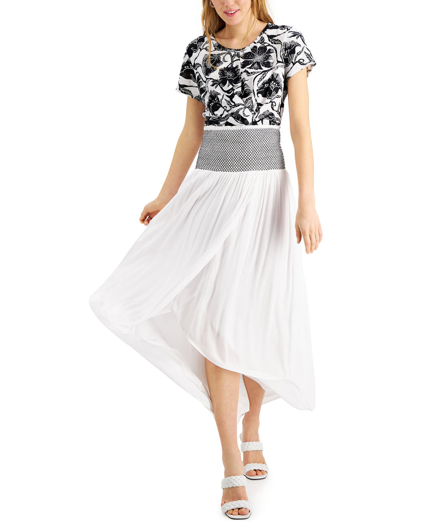 INC International Concepts Women Smocked Waist Tulip Hem Skirt Bright White