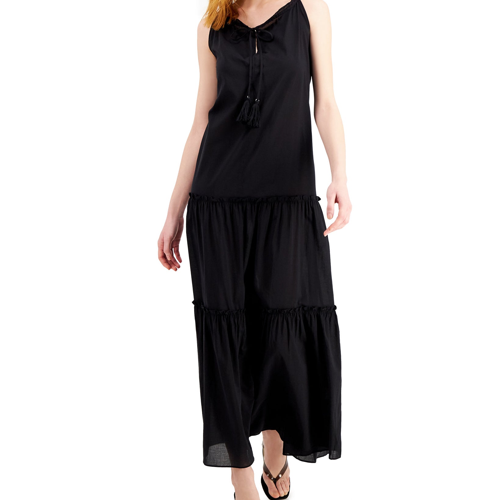 INC International Concepts Women Tiered Halter Maxi Dress Deep Black