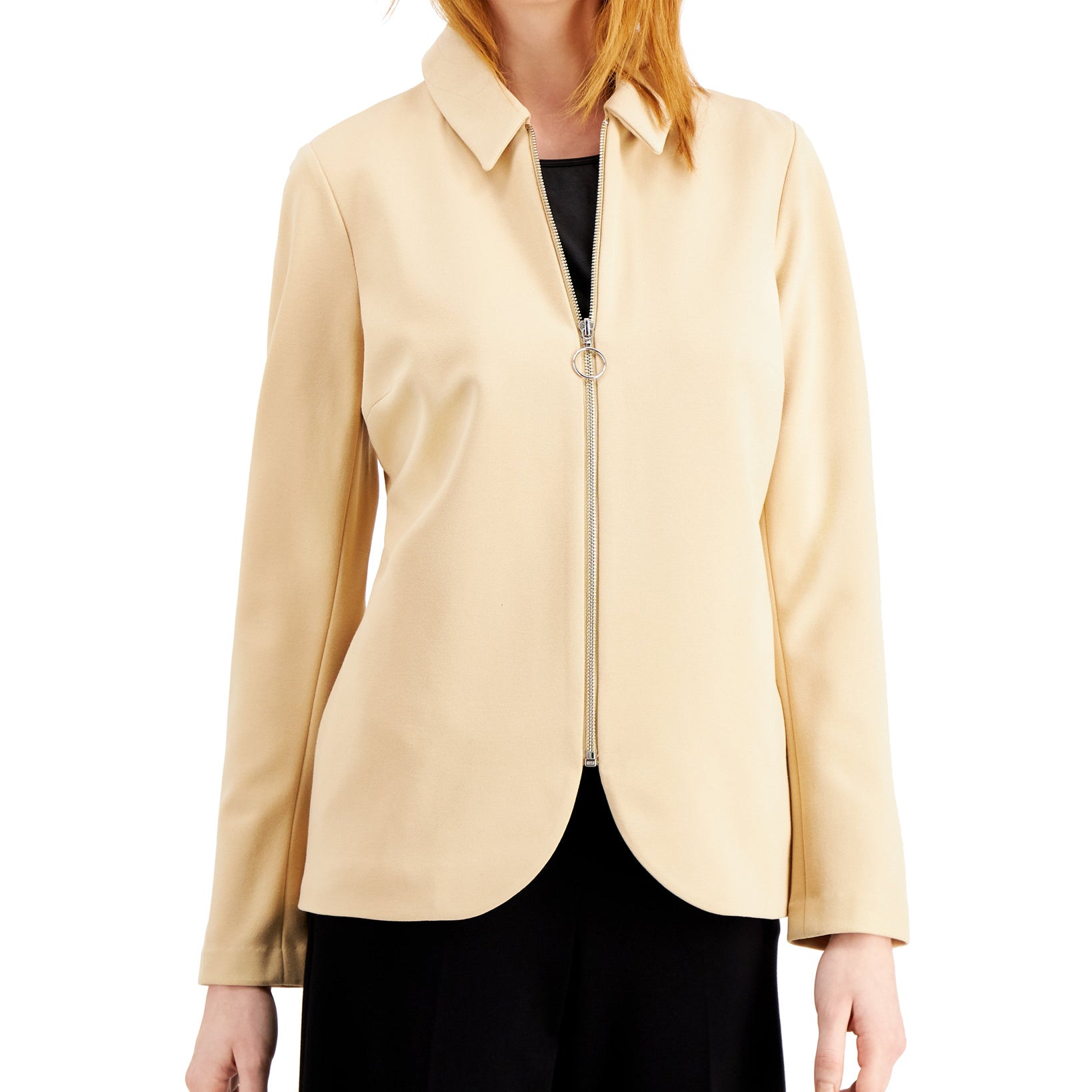 Alfani Women Zip Jacket Cream Beige