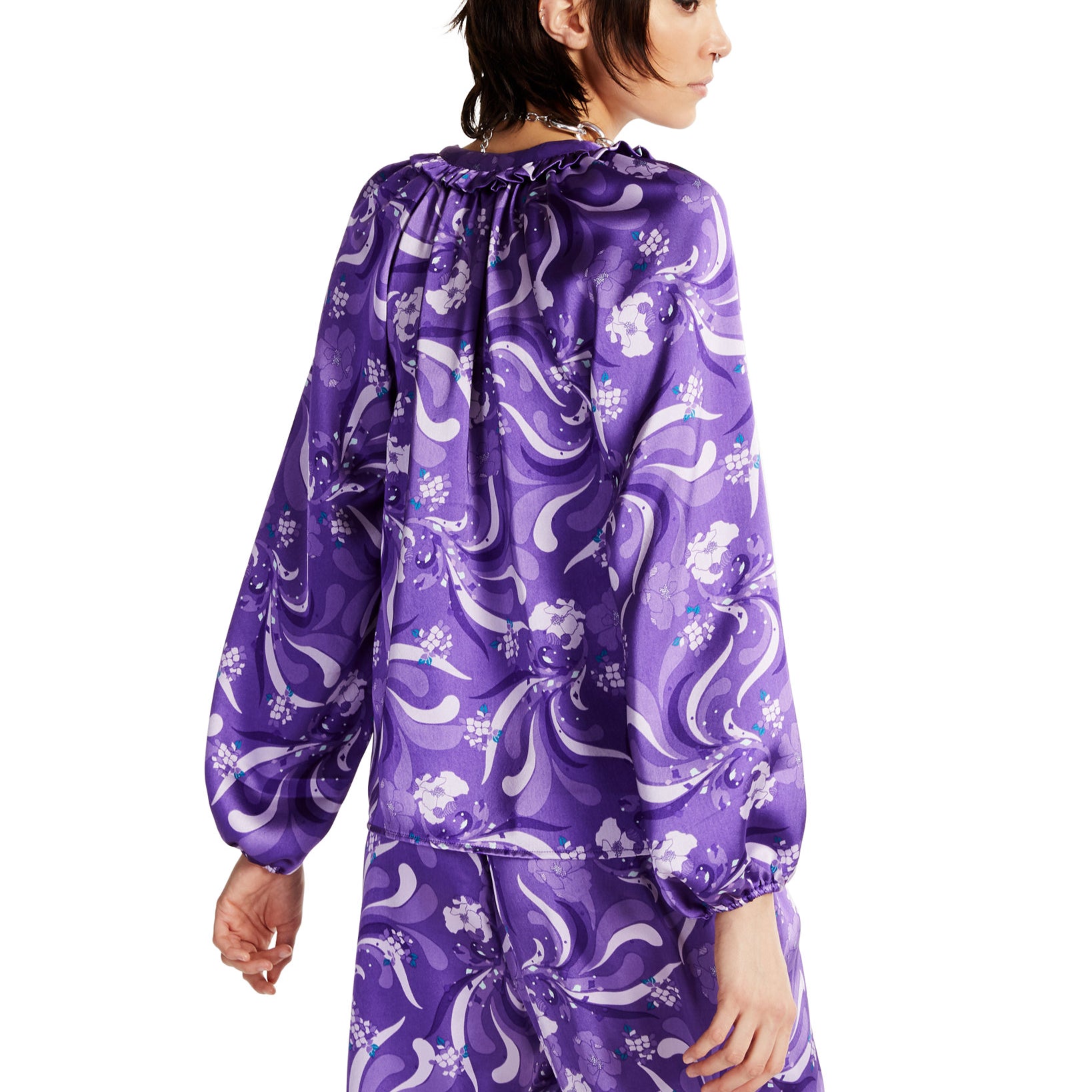 INC International Concepts Women Printed Ruffled Tie Neck Blouse