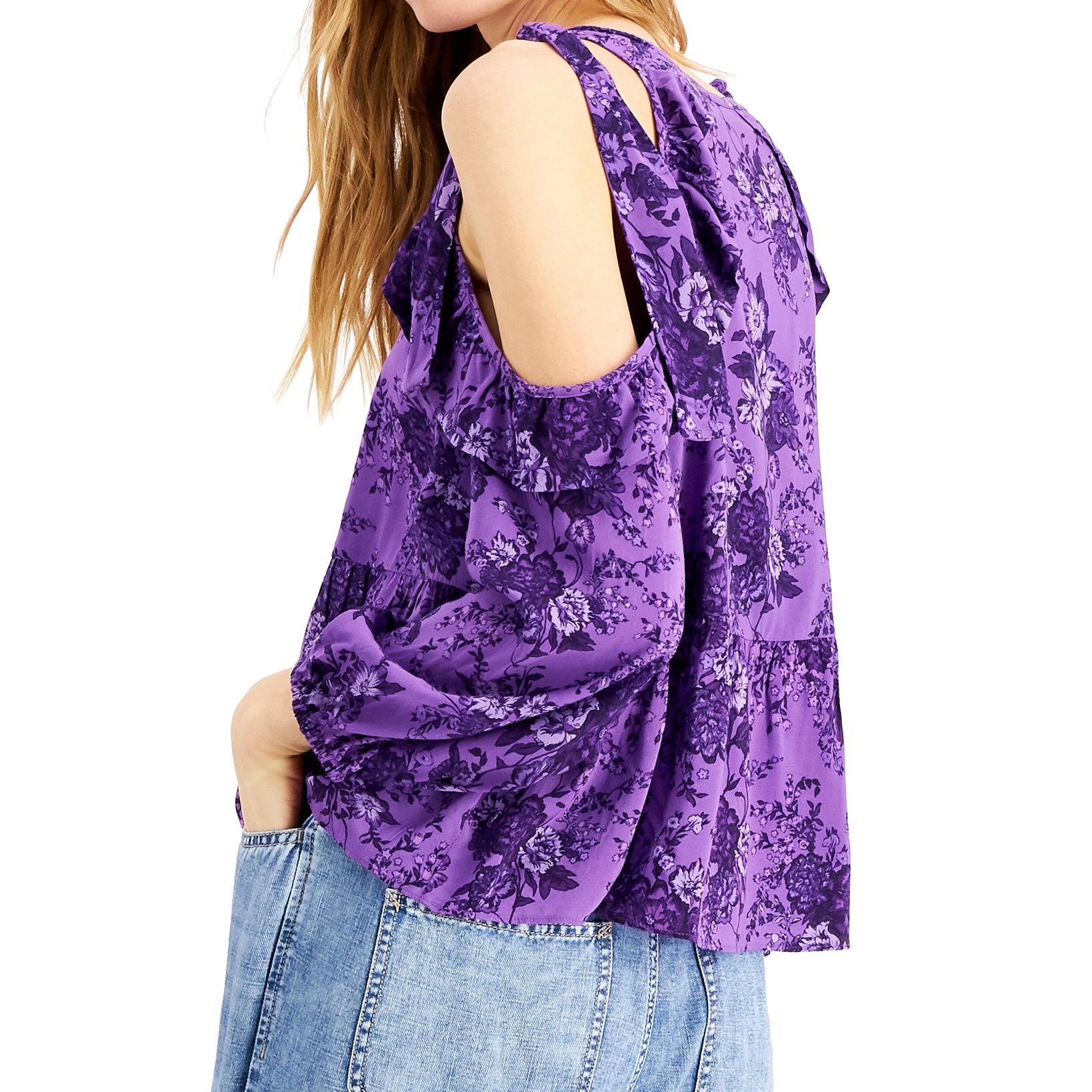 INC International Concepts Women Floral Printed Cold Shoulder Blouse