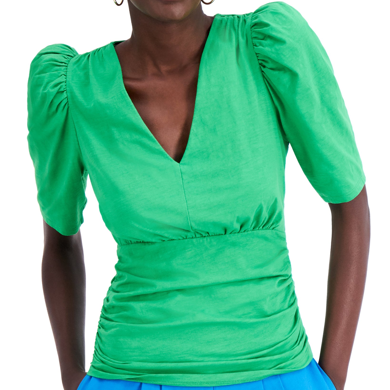 INC International Concepts Women Ruched V Neck Top