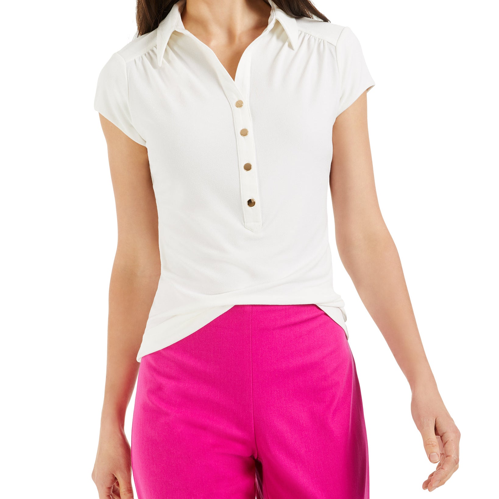 Charter Club Women Knit Crepe Polo Shirt Cloud