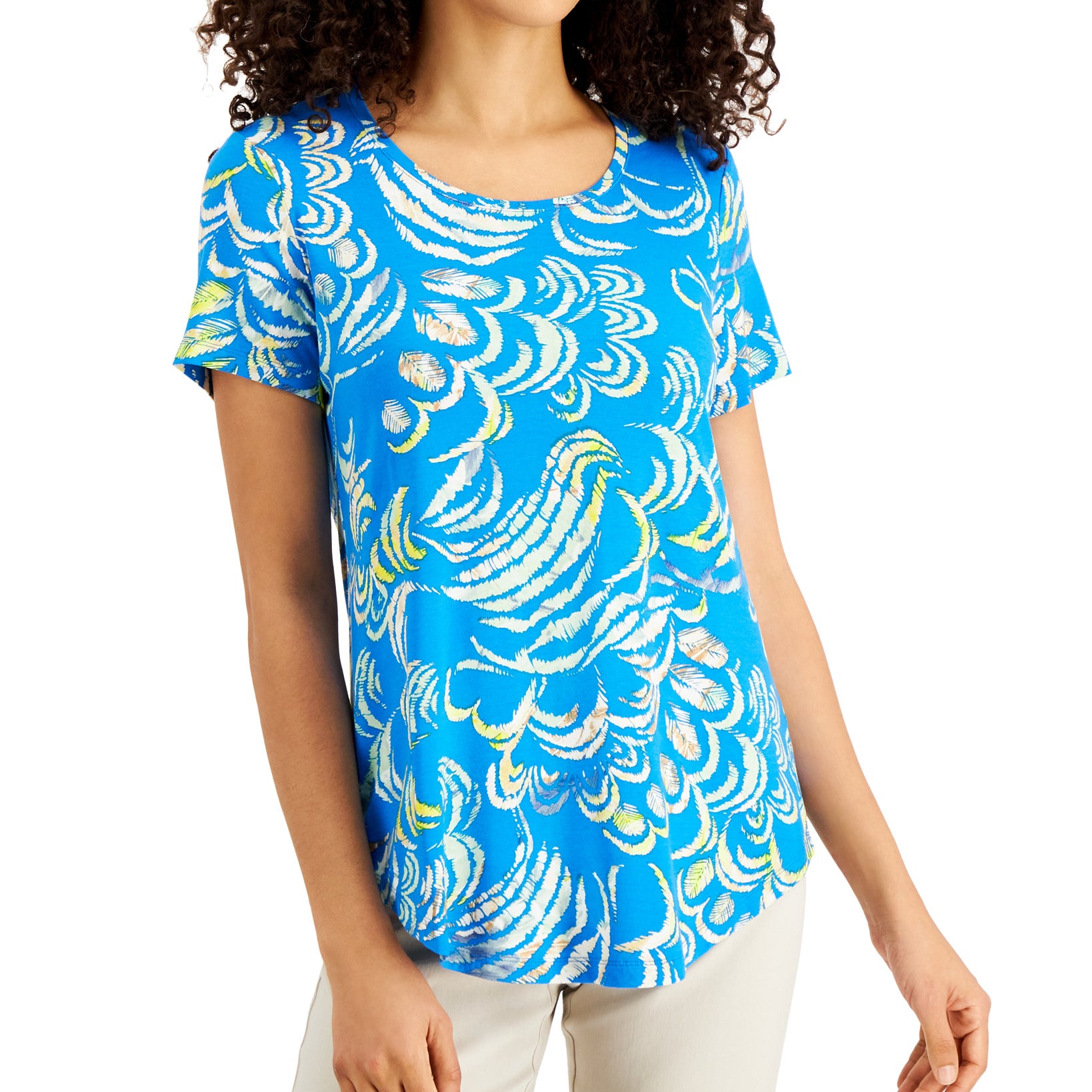 JM Collection Women Petite Fiona Printed Top Indigo Bunt Combo