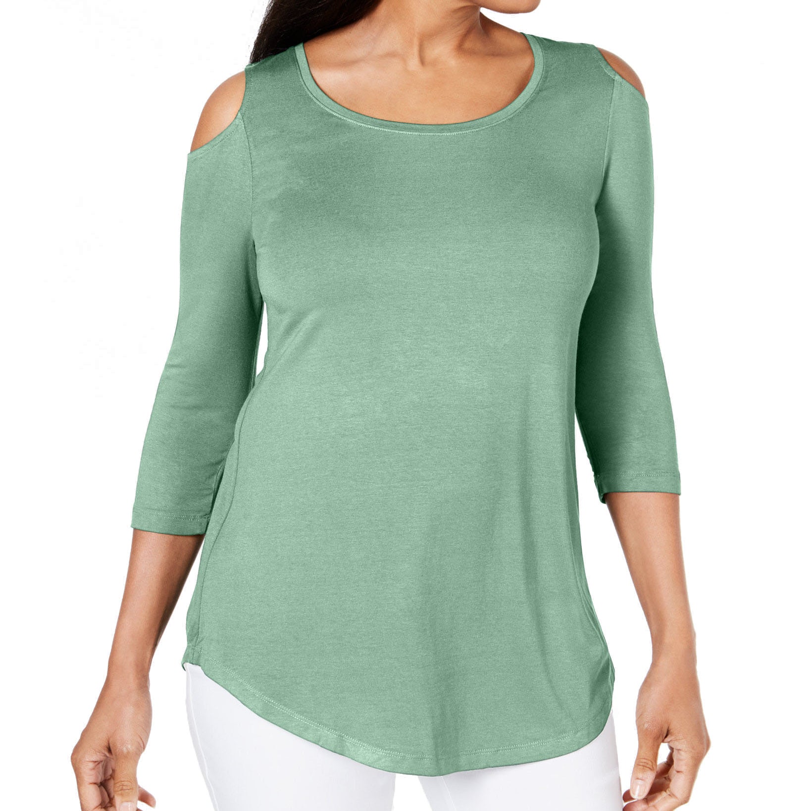 JM Collection Women Petite Cold Shoulder Top Light Willow