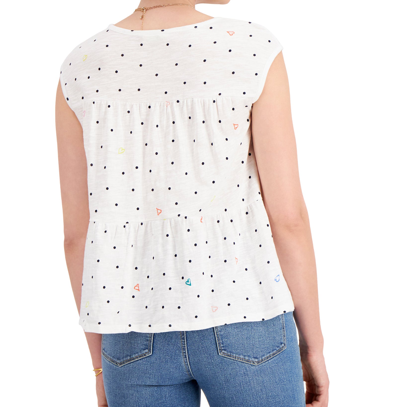 Style & Co Women Cotton Dot Print Tiered Tank Top