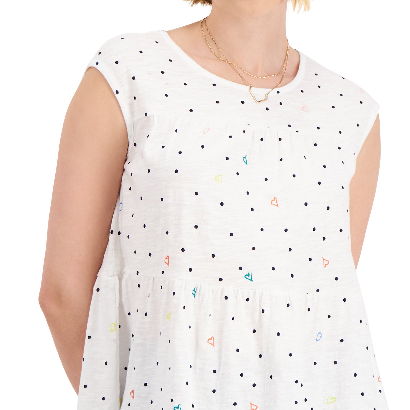 Style & Co Women Cotton Dot Print Tiered Tank Top