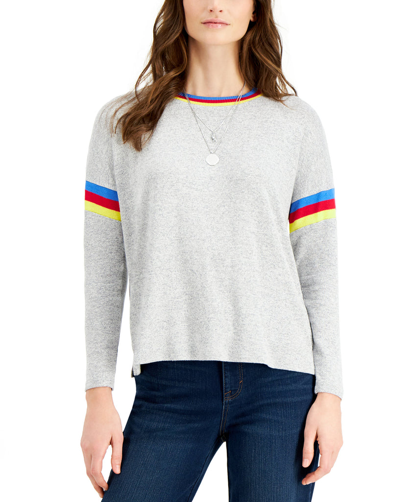 Style & Co Women Petite Crewneck Sweater Light Grey Heather