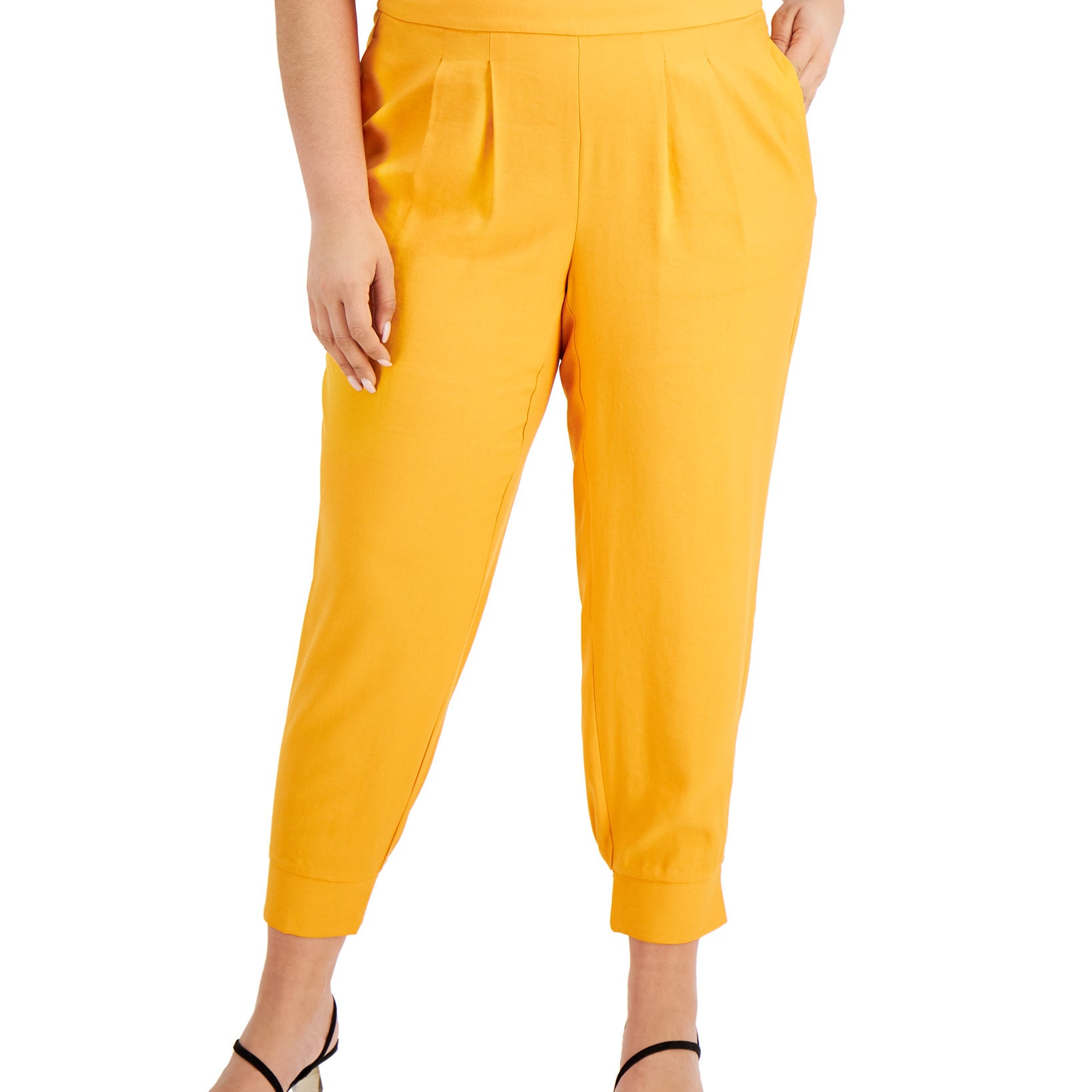 INC International Concepts Women Plus Pleat Front Jogger Pants Tangerine Crush