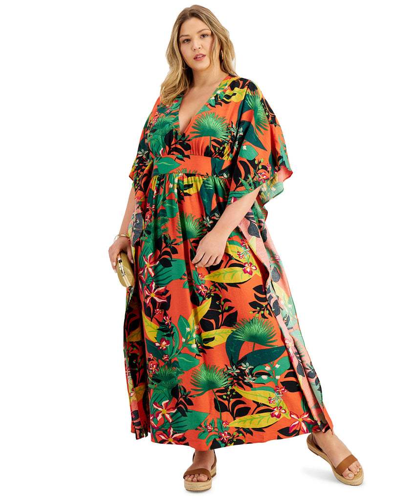 INC International Concepts Women Plus Printed Dolman Sleeve Kimono Dress Bold Blooms