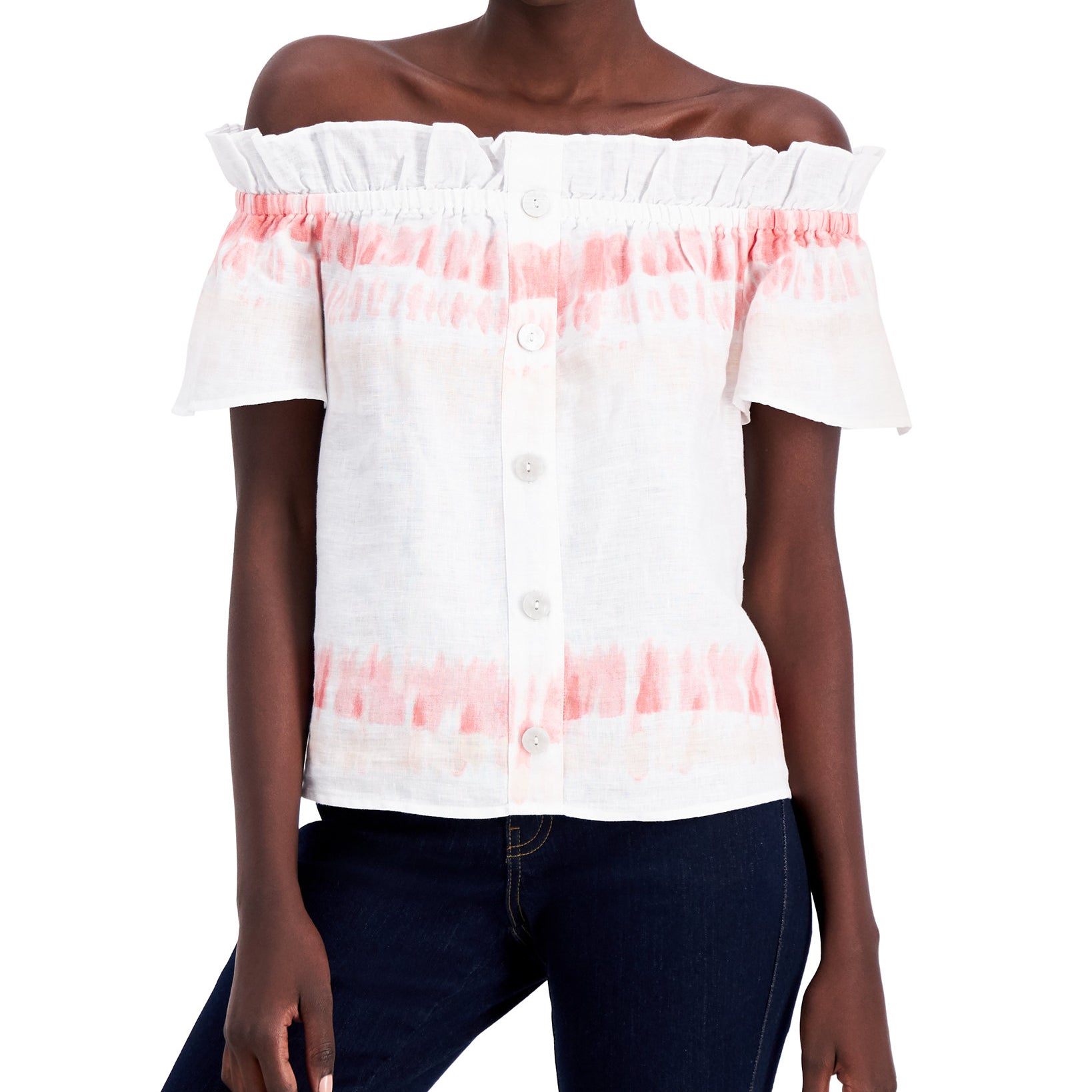 INC International Concepts Women Printed Off The Shoulder Top Danielle Dye Rrange