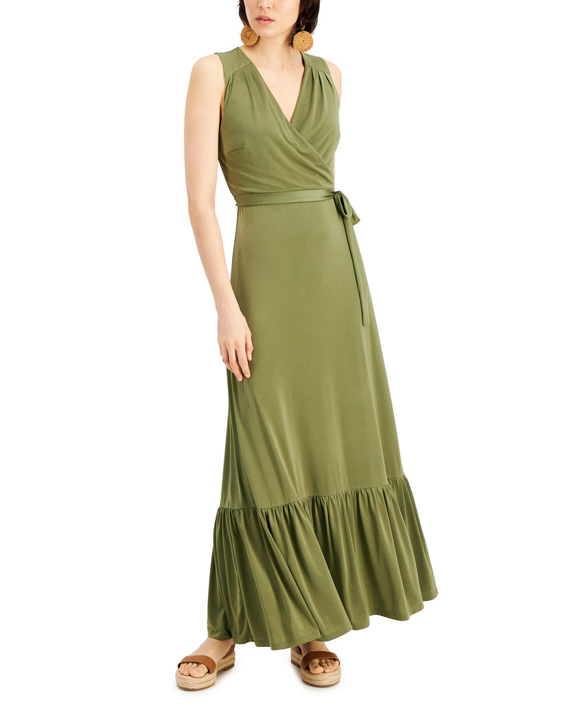 INC International Concepts Women Faux Wrap Maxi Dress Burnt Olive