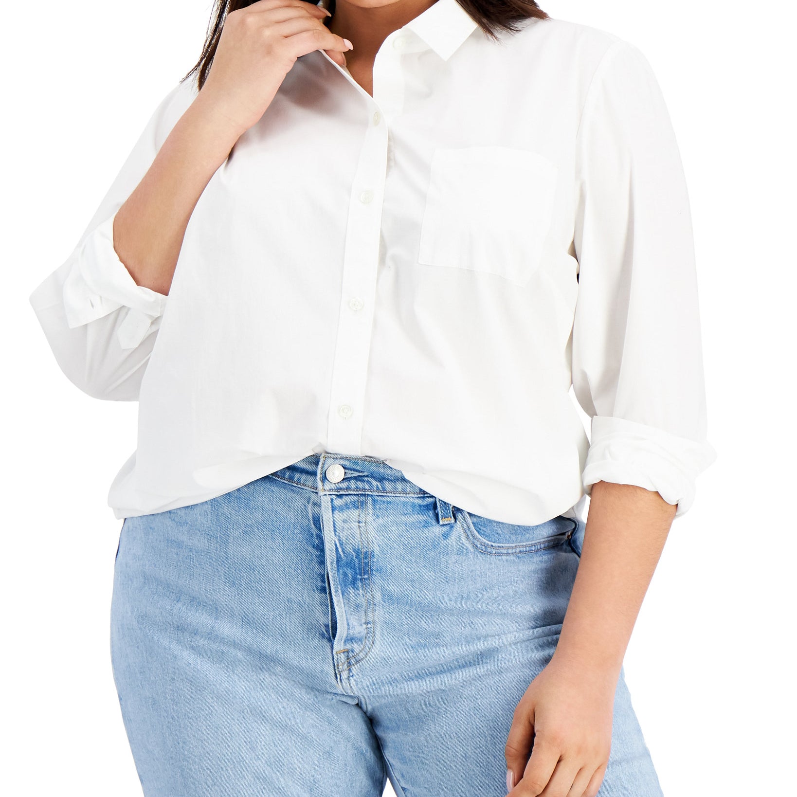 Style & Co Women Plus Plus Size Button Front Top Bright White