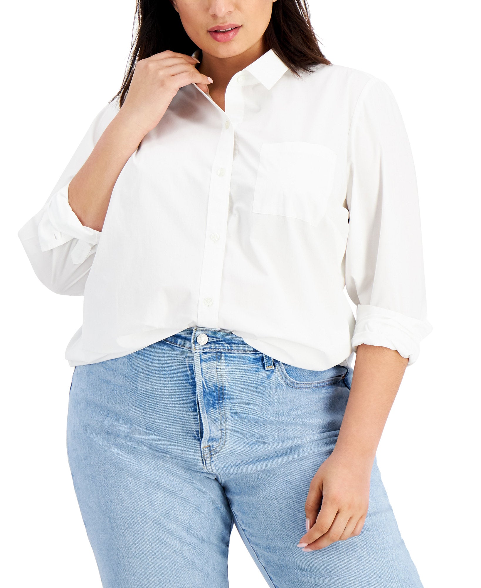Style & Co Women Plus Plus Size Button Front Top Bright White