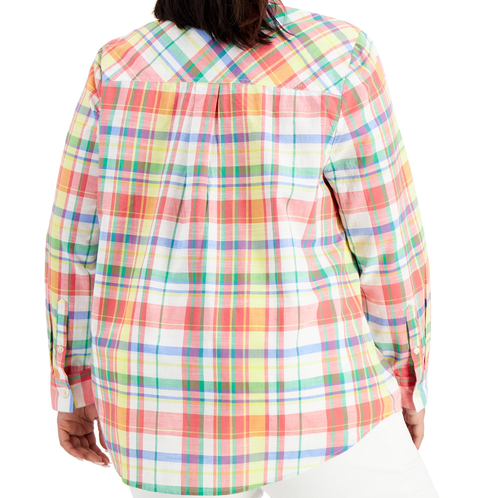 Style & Co Women Cotton Plaid Button Down Shirt