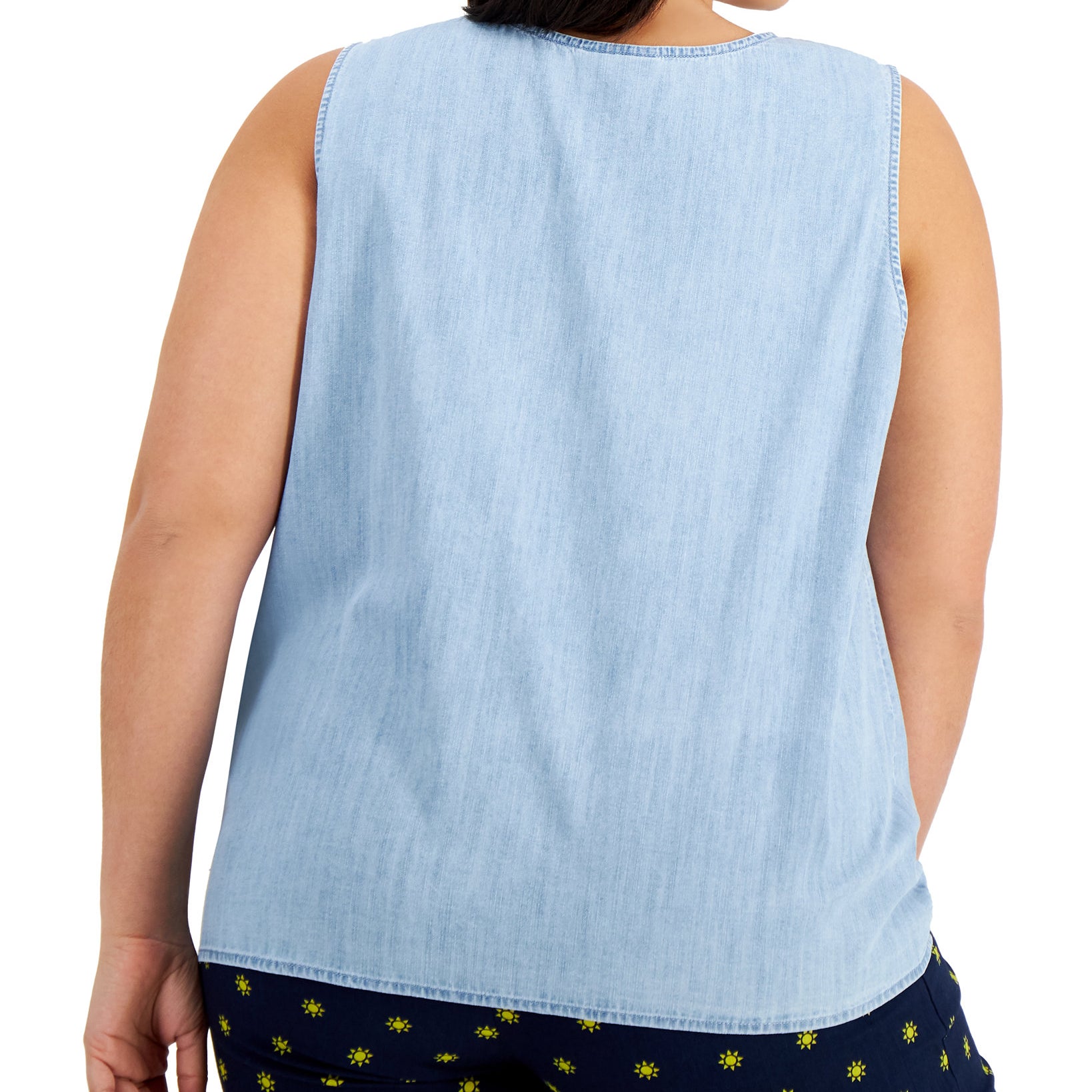 Style & Co Women Plus Cotton Chambray Tie Hem Top